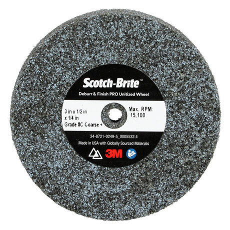 3M DP-UW Scotch-Brite Deburr & Finish PRO Unitized Wheel, 8C Coarse+, 3 in x 1/2 in x 1/4 in (7100105530) (20 Pack)