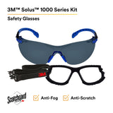 3M S1102SGAF-KT Solus 1000-Series Safety Glasses Kit with Foam Gasket and Elastic Strap, Gray Anti-Fog Lens, Blue Black Frame (7100105846)  - (20 Pack) - 2