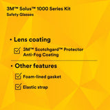3M S1102SGAF-KT Solus 1000-Series Safety Glasses Kit with Foam Gasket and Elastic Strap, Gray Anti-Fog Lens, Blue Black Frame (7100105846)  - (20 Pack) - 9