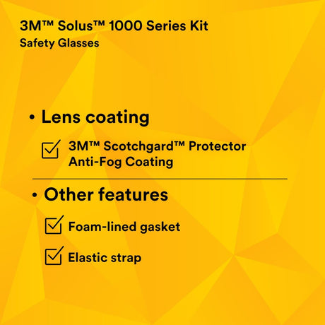 3M S1102SGAF-KT Solus 1000-Series Safety Glasses Kit with Foam Gasket and Elastic Strap, Gray Anti-Fog Lens, Blue Black Frame (7100105846)  - (20 Pack) - 9