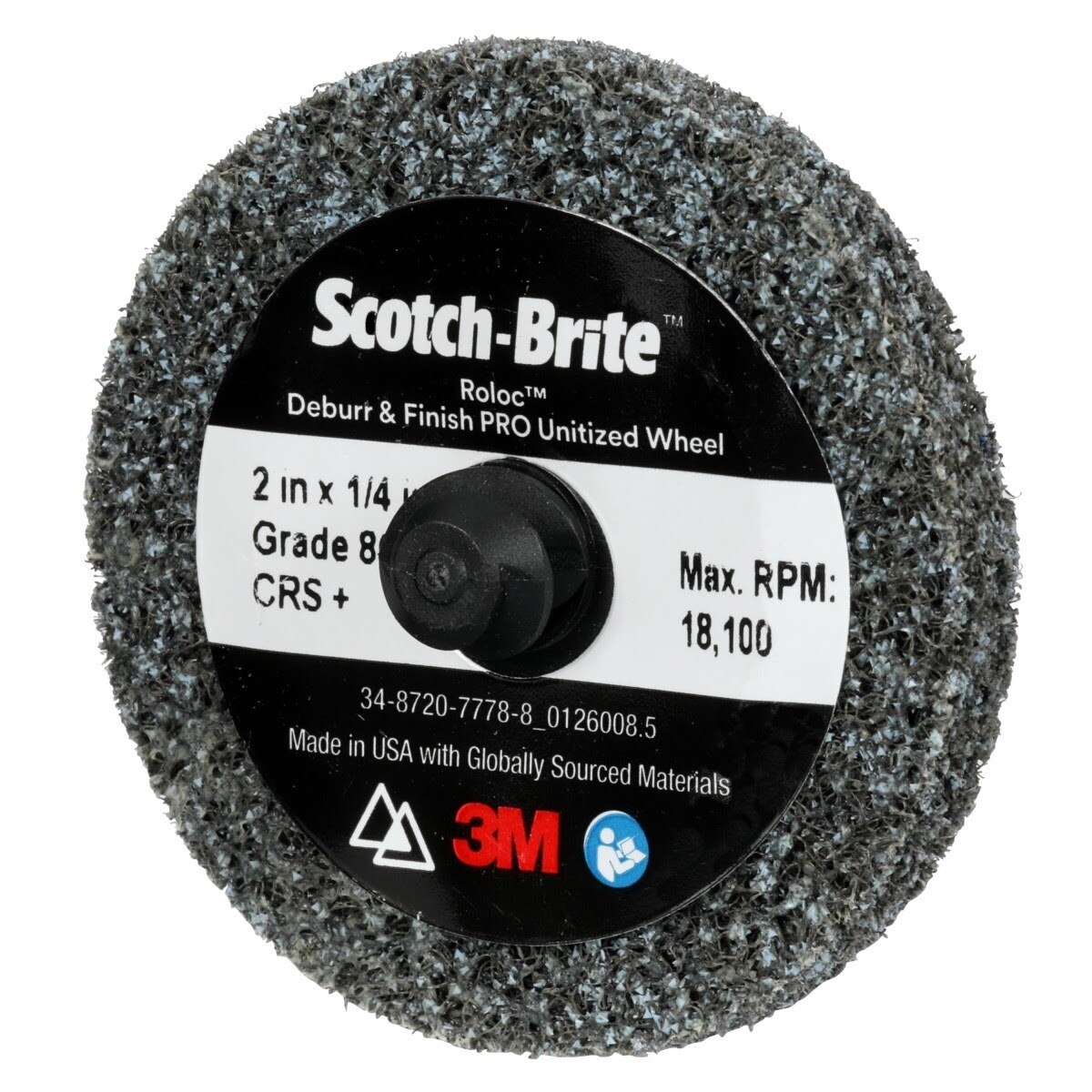 3M Scotch Brite Roloc Deburr & Finish PRO Unitized Wheel, DP-UR, 8C Coarse+, TR, 2 in x 1/4 in (7100109131) (60 Pack) - 2