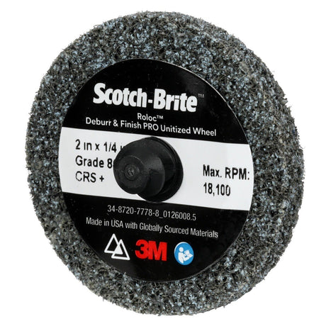 3M Scotch Brite Roloc Deburr & Finish PRO Unitized Wheel, DP-UR, 8C Coarse+, TR, 2 in x 1/4 in (7100109131) (60 Pack) - 2