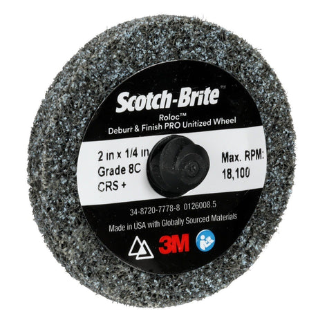3M Scotch Brite Roloc Deburr & Finish PRO Unitized Wheel, DP-UR, 8C Coarse+, TR, 2 in x 1/4 in (7100109131) (60 Pack) - 3
