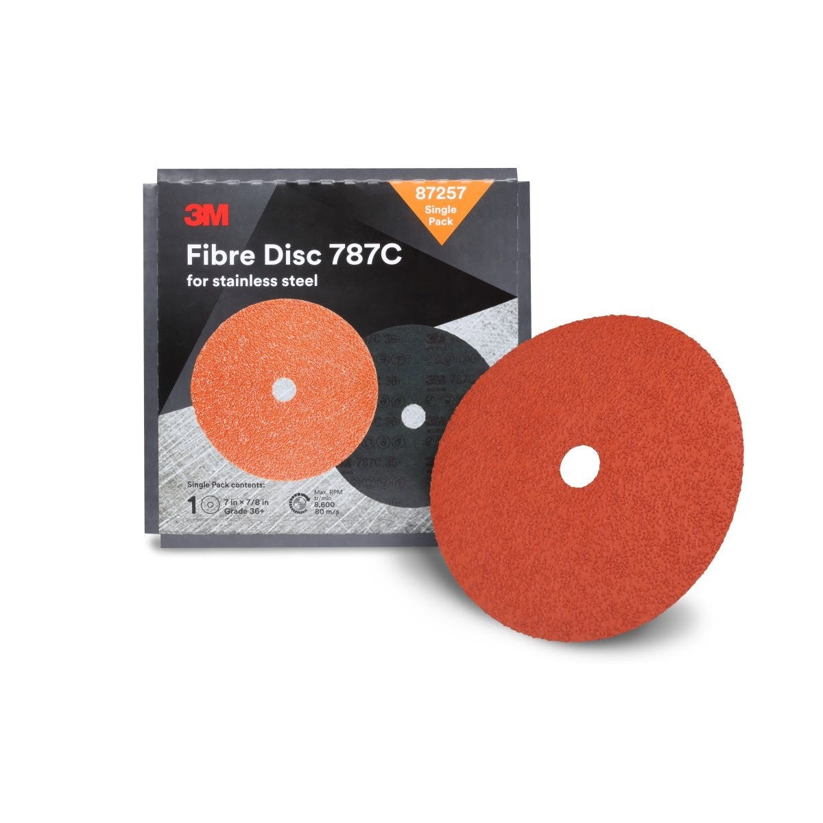 3M Fibre Disc 787C TN Precision Shaped Ceramic 36+ Orange 7 in x 7/8 in for Stainless Steel and High Nickel Alloys (87257) (7100109878)  - (1000Pack) - 2