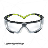 3M SF401AF-FM SecureFit 400 Safety Glasses, Clear Anti-Fog Anti-Scratch Polycarbonate Lens, Green/Black Frame, Foam Gasket, Z87 UV Protection (7100112131) (1 Pair)  - (20Pack) - 2