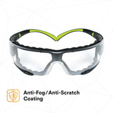 3M SF401AF-FM SecureFit 400 Safety Glasses, Clear Anti-Fog Anti-Scratch Polycarbonate Lens, Green/Black Frame, Foam Gasket, Z87 UV Protection (7100112131) (1 Pair)  - (20Pack) - 3