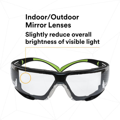 3M SF410AS-FM SecureFit Safety Glasses, Indoor/Outdoor Mirror Anti-Scratch Lens, Green/Black Frame, Removable Foam Gasket, ANSI Z87 UV Protection (7100112223)  - (20Pack) - 5