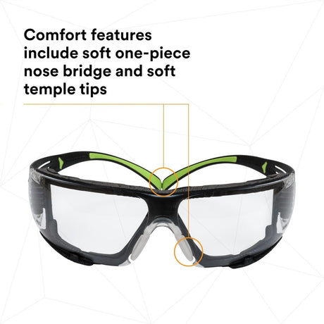3M SF410AS-FM SecureFit Safety Glasses, Indoor/Outdoor Mirror Anti-Scratch Lens, Green/Black Frame, Removable Foam Gasket, ANSI Z87 UV Protection (7100112223)  - (20Pack) - 7