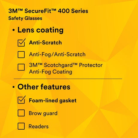3M SF410AS-FM SecureFit Safety Glasses, Indoor/Outdoor Mirror Anti-Scratch Lens, Green/Black Frame, Removable Foam Gasket, ANSI Z87 UV Protection (7100112223)  - (20Pack) - 8