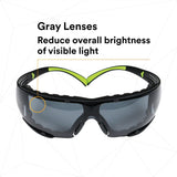 3M SecureFit Safety Glasses, Z87 Plus Anti-Fog Anti-Scratch Gray Lens, Green Black Frame, Removable Foam Gasket, Polycarbonate, UV Protection (SF402AF-FM) (7100112244)  - (20Pack) - 7