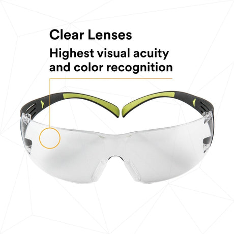 3M SF401AF SecureFit Safety Glasses, 400 Series, Clear Lens, Anti-Fog Anti-Scratch, Green/Black Frame, Polycarbonate, ANSI Z87, UV Protection (7100112435) - 6