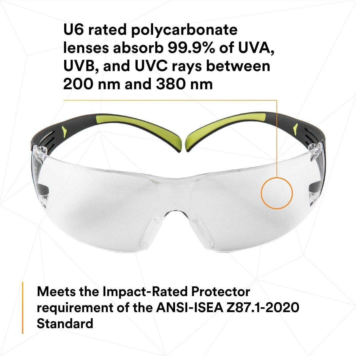 3M SF401AF SecureFit Safety Glasses, 400 Series, Clear Lens, Anti-Fog Anti-Scratch, Green/Black Frame, Polycarbonate, ANSI Z87, UV Protection (7100112435) - 7