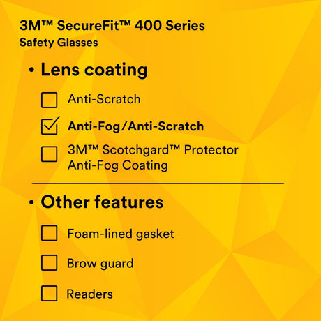 3M SF401AF SecureFit Safety Glasses, 400 Series, Clear Lens, Anti-Fog Anti-Scratch, Green/Black Frame, Polycarbonate, ANSI Z87, UV Protection (7100112435) - 8