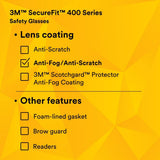 3M SF401AF SecureFit Safety Glasses, 400 Series, Clear Lens, Anti-Fog Anti-Scratch, Green/Black Frame, Polycarbonate, ANSI Z87, UV Protection (7100112435)  - (20Pack) - 8