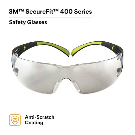 3M SF410AS SecureFit Anti-Scratch Indoor/Outdoor Mirror Lens Safety Glasses, Green/Black Frame, ANSI Z87 (SF410AS) (7100112436) (Case of 20)  - (20Pack) - 4