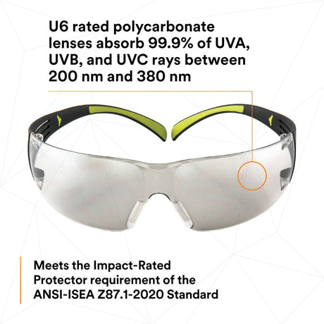 3M SF410AS SecureFit Anti-Scratch Indoor/Outdoor Mirror Lens Safety Glasses, Green/Black Frame, ANSI Z87 (SF410AS) (7100112436) (Case of 20)  - (20Pack) - 9