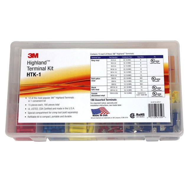 3M HTK-1 Highland Terminal Kit with vinyl insulated ring fork butt splice and disconnect terminals (7100112734) (180 Pieces)  - (4 Pack)