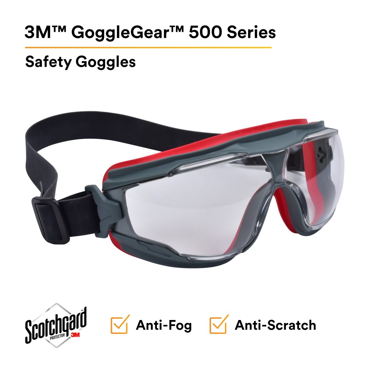 3M GG501NSGAF GoggleGear 500 Series Safety Goggles Clear Anti Fog Lens Neoprene Strap (7100112956)  - (10Pack) - 6