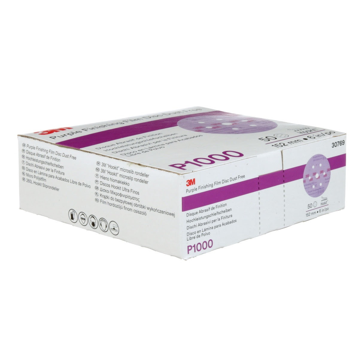 3M 260L 30769 Hookit Purple Finishing Film Abrasive Disc, 6 in, Dust Free, P1000 (7100122767) (200 Pack) - 3