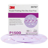 3M 260L 30767 Hookit Purple Finishing Film Abrasive Disc, Dust Free, P1500, 6 in (7100122779) (200 Pack) - 2