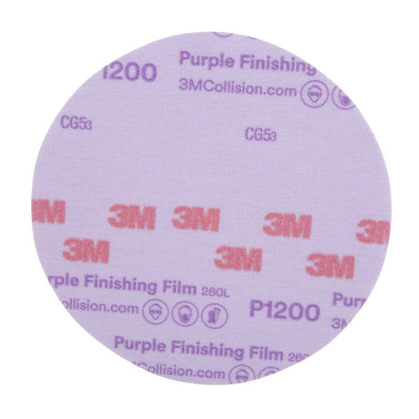 3M 260L 30668 Hookit Purple Finishing Film Abrasive Disc, Aluminum Oxide, P1200, Purple, 6 in, Clear Coat Sanding (7100122780) (200 Pack)