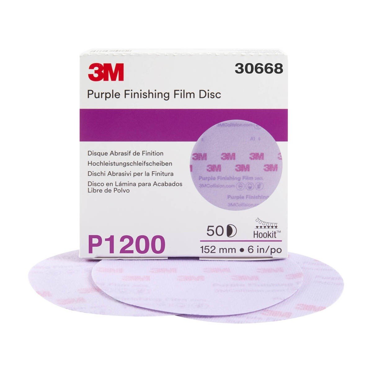 3M 260L 30668 Hookit Purple Finishing Film Abrasive Disc, Aluminum Oxide, P1200, Purple, 6 in, Clear Coat Sanding (7100122780) (200 Pack) - 8