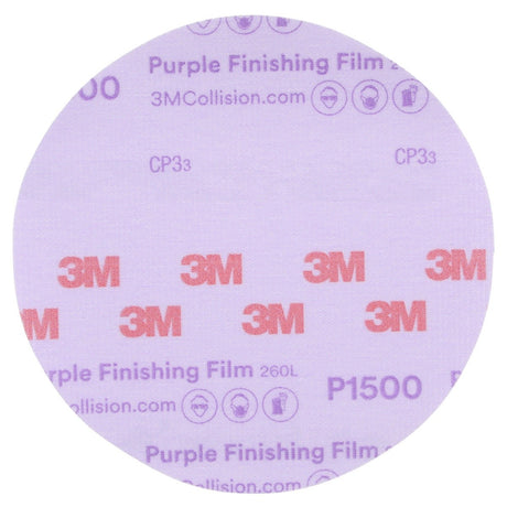 3M 260L 30667 Hookit Purple Finishing Film Abrasive Disc, P1500, Purple, 6 in (7100122795) (50 Pack)
