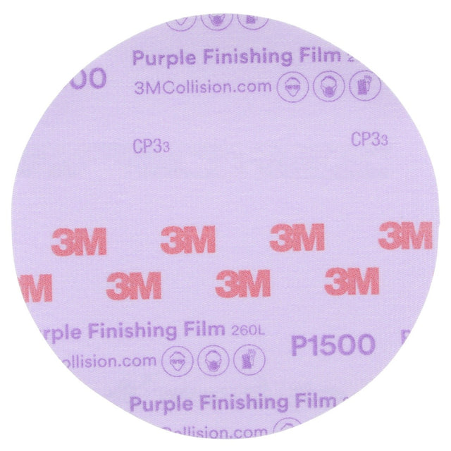 3M 260L 30667 Hookit Purple Finishing Film Abrasive Disc, P1500, Purple, 6 in (7100122795) (50 Pack)