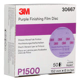 3M 260L 30667 Hookit Purple Finishing Film Abrasive Disc, P1500, Purple, 6 in (7100122795) (50 Pack) - 3