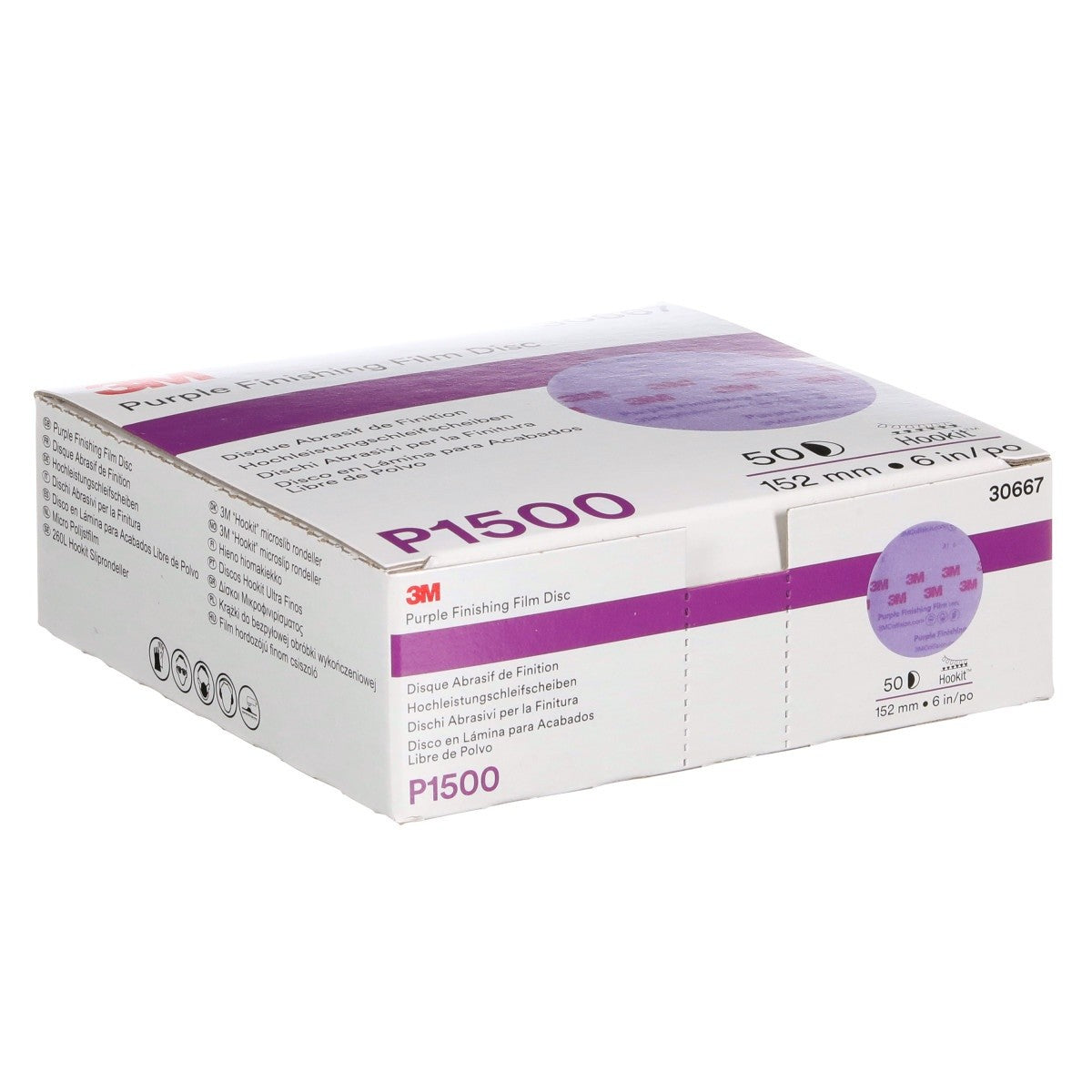 3M 260L 30667 Hookit Purple Finishing Film Abrasive Disc, P1500, Purple, 6 in (7100122795) (50 Pack) - 7