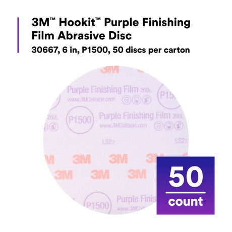 3M 260L 30667 Hookit Purple Finishing Film Abrasive Disc, P1500, Purple, 6 in (7100122795) (50 Pack) - 10