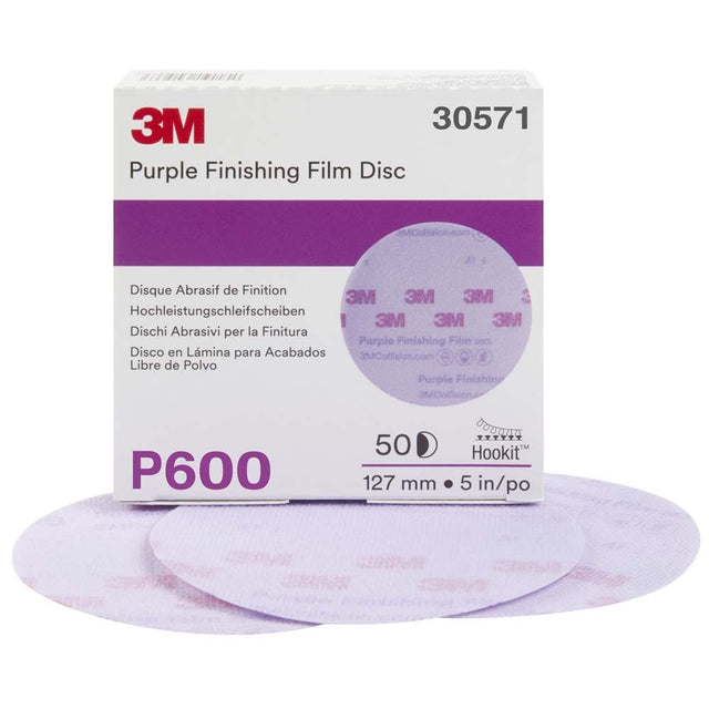3M 30571 Hookit Purple Finishing Film Abrasive Disc 260L, 5 in, P600 (7100122801) (50 Pack)