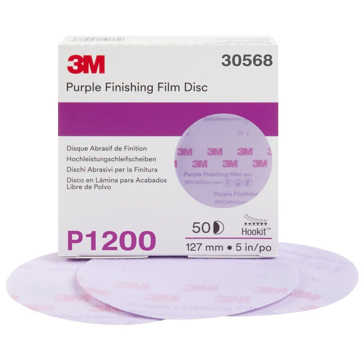 3M 260L 30568 Hookit Purple Finishing Film Abrasive Disc, 5 in, P1200 (7100122805) (200 Pack)