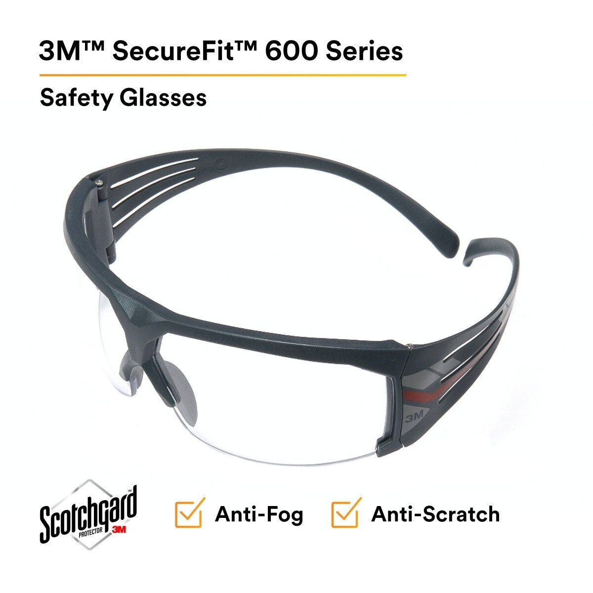 3M SF601SGAF SecureFit 600 Safety Glasses, ANSI Z87, Scotchgard Anti-Fog Clear Lens, Black Frame (7100128689)  - (20Pack) - 2