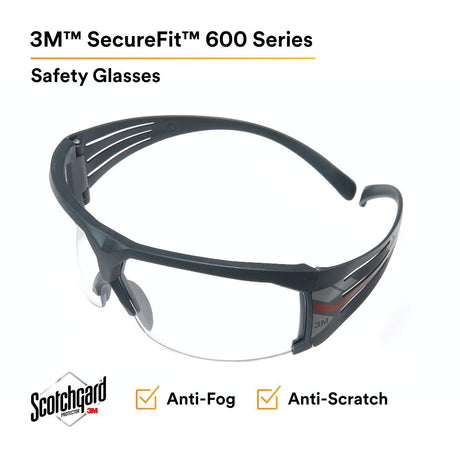 3M SF601SGAF SecureFit 600 Safety Glasses, ANSI Z87, Scotchgard Anti-Fog Clear Lens, Black Frame (7100128689)  - (20Pack) - 2