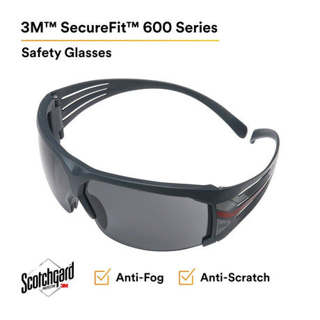 3M SF602SGAF SecureFit Protective Eyewear, Gray Anti-Fog Anti-Scratch Lens, Black Frame, ANSI Z87.1 (7100128690) (400 Pack) - 7