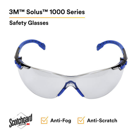 3M S1107SGAF Solus 1000 Series Safety Glasses Scotchgard Anti-Fog Indoor/Outdoor Grey Lens Blue/Black Frame (S1107SGAF) (7100131794)  - (20Pack) - 2