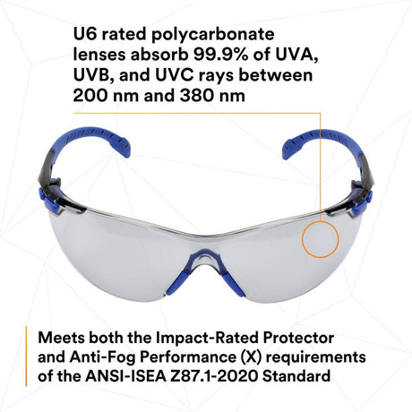 3M S1107SGAF Solus 1000 Series Safety Glasses Scotchgard Anti-Fog Indoor/Outdoor Grey Lens Blue/Black Frame (S1107SGAF) (7100131794)  - (20Pack) - 6