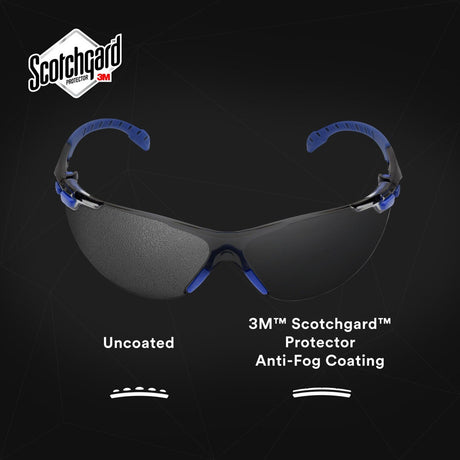 3M S1107SGAF Solus 1000 Series Safety Glasses Scotchgard Anti-Fog Indoor/Outdoor Grey Lens Blue/Black Frame (S1107SGAF) (7100131794)  - (20Pack) - 8
