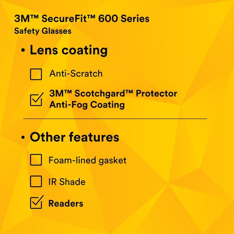 3M SF625SGAF SecureFit Safety Glasses, Clear Scotchgard Anti Fog Anti Scratch Lens, +2.5 Diopter, Gray Temples (7100132360)  - (20Pack) - 8