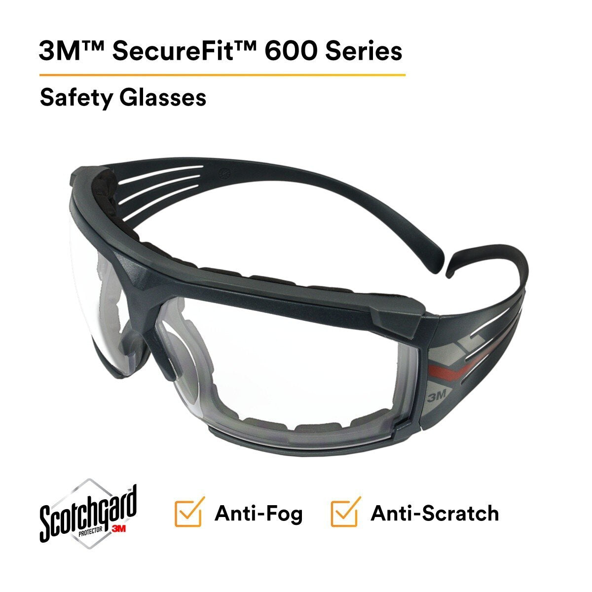 3M SF601SGAF-FM SecureFit Safety Glasses, Clear Scotchgard Anti-Fog Lens, Black Frame (7100133322)  - (20Pack) - 6