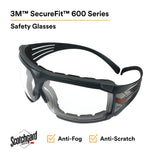 3M SF601SGAF-FM SecureFit Safety Glasses, Clear Scotchgard Anti-Fog Lens, Black Frame (7100133322)  - (20Pack) - 6