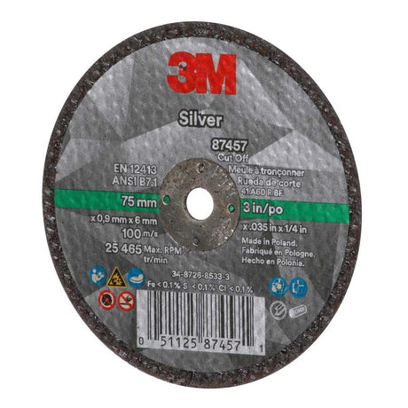 3M 87457 Silver Cut-Off Wheel 60+ T1 3" x 0.035" x 1/4" (7100138406) (25 Pack)