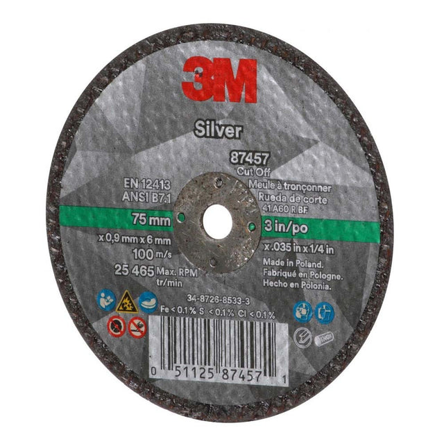 3M 87457 Silver Cut-Off Wheel 60+ T1 3" x 0.035" x 1/4" (7100138406) (25 Pack)