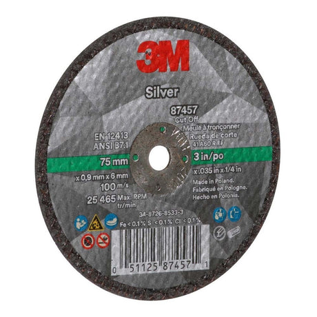3M 87457 Silver Cut-Off Wheel 60+ T1 3" x 0.035" x 1/4" (7100138406) (25 Pack) - 2