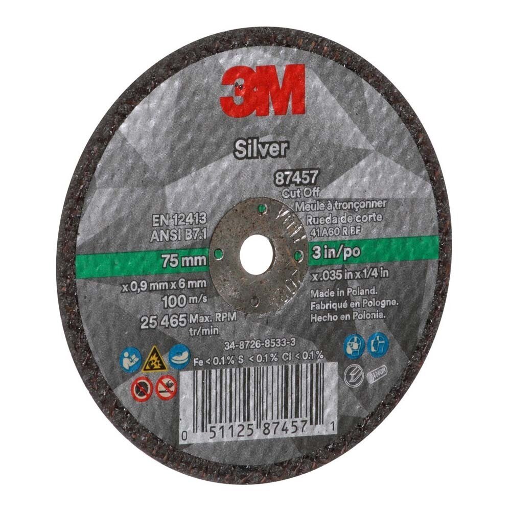 3M 87457 Silver Cut-Off Wheel 60+ T1 3 in x 0.035 in x 1/4 in (7100138406) (50 Pack) - 2