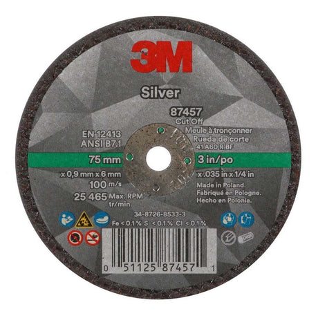 3M 87457 Silver Cut-Off Wheel 60+ T1 3 in x 0.035 in x 1/4 in (7100138406) (50 Pack) - 3