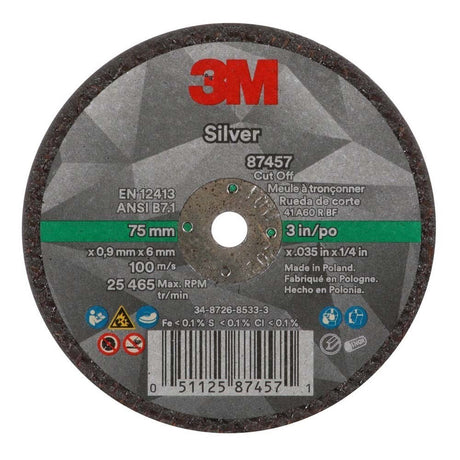 3M 87457 Silver Cut-Off Wheel 60+ T1 3 in x 0.035 in x 1/4 in (7100138406) (50 Pack) - 3