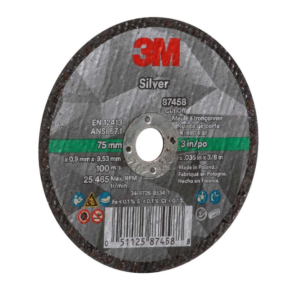 3M 87458 Silver Cut-Off Wheel T1, 3 in x .035 in x 3/8 in for Pipe Cutting on Stainless and Mild Steel (7100139208) (50 Pack) - 4