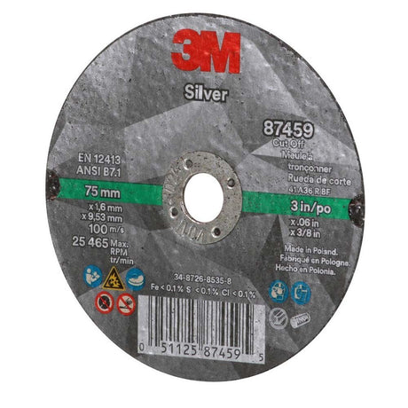 3M 87459 Silver Cut-Off Wheel 3 in x 0.060 in x 3/8 in for Stainless and Mild Steel Pipe Cutting (7100139210) (50 Pack) - 3